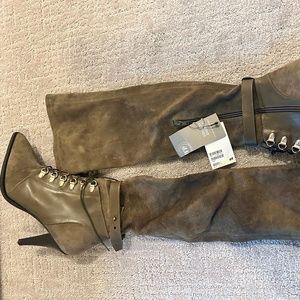 Green Suede Over Knee High Boots